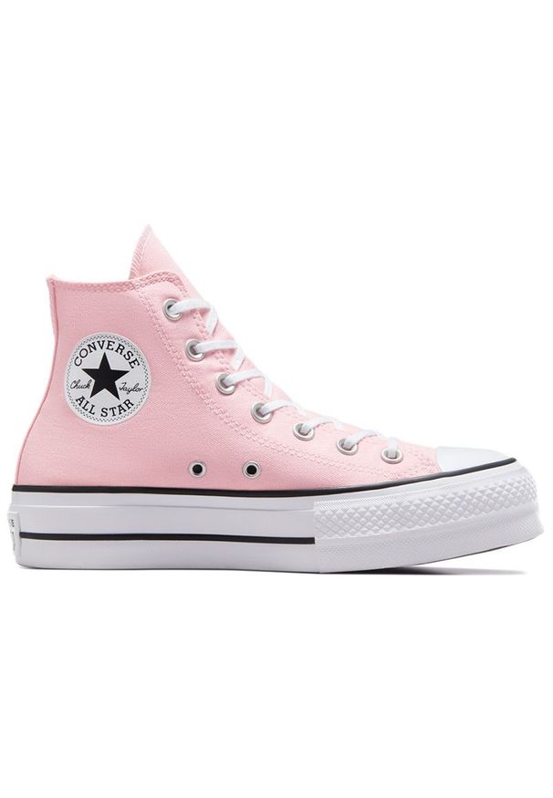 Buty Converse Chuck Taylor All Star Lift Platform A06507C - różowe. Wysokość cholewki: przed kolano. Zapięcie: sznurówki. Kolor: różowy. Materiał: guma. Szerokość cholewki: normalna. Obcas: na platformie. Model: Converse All Star