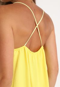 Born2be - Żółta Taliowana Sukienka na Ramiączkach Rivaniell. Okazja: na co dzień, na imprezę. Kolor: żółty. Materiał: jeans. Długość rękawa: na ramiączkach. Typ sukienki: oversize. Styl: casual, elegancki #5