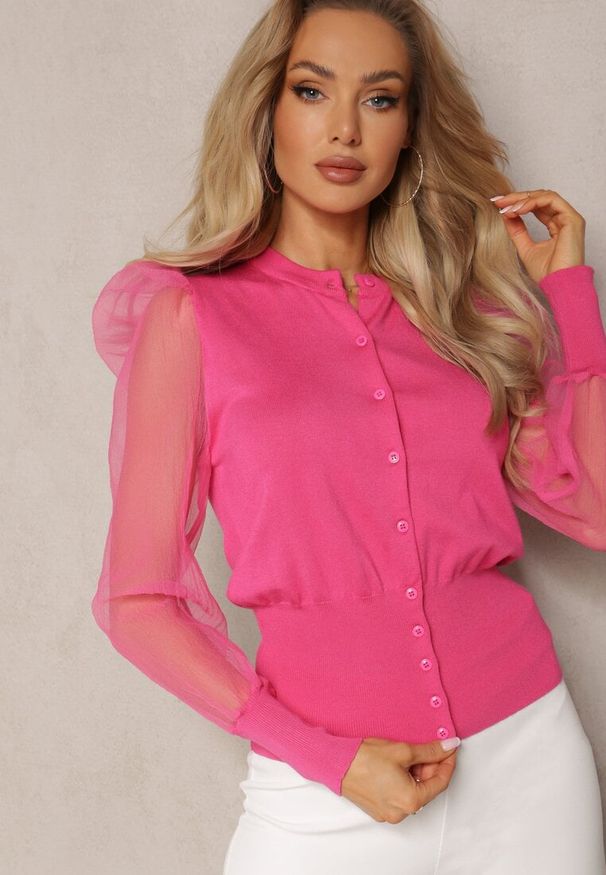 Renee - Fuksjowy Kardigan Bluzka Roseanna. Kolor: różowy. Materiał: dzianina. Długość rękawa: długi rękaw. Długość: długie