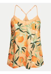 Hunkemöller Koszulka piżamowa Woven Lace 205764 Pomarańczowy Regular Fit. Kolor: pomarańczowy. Materiał: wiskoza