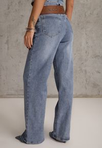 Renee - Niebieskie Jeansy Wide Leg High Waist z Bawełną i Dodatkiem Wiskozy Salithoe. Stan: podwyższony. Kolekcja: plus size. Kolor: niebieski #2