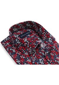 Mmer / Villaro - Koszule męskie - Koszula męska w czerwone kwiatki G166. Kolor: czerwony. Materiał: bawełna, elastan, tkanina. Długość: długie. Wzór: kwiaty #1
