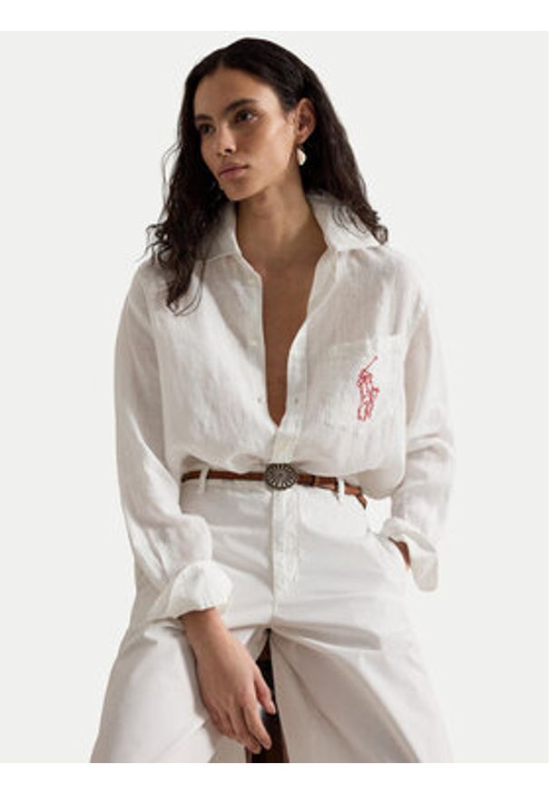 Polo Ralph Lauren Koszula 211A12786003 Biały Oversize. Typ kołnierza: polo. Kolor: biały. Materiał: len