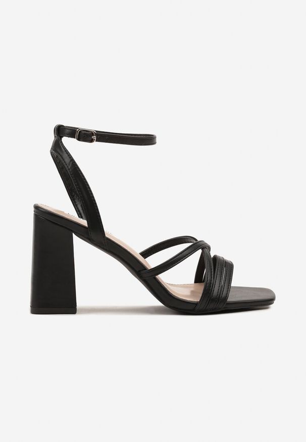 Renee - Czarne Sandały na Słupku Ozdobione Paskami Doroti. Okazja: na spotkanie biznesowe. Zapięcie: pasek. Kolor: czarny. Wzór: aplikacja. Sezon: lato. Obcas: na słupku. Styl: biznesowy, klasyczny, elegancki