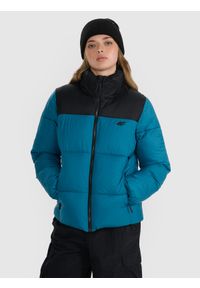 4f - 4F Kurtka puchowa z wypełnieniem syntetycznym damska - turkusowa M. Okazja: na co dzień. Typ kołnierza: bez kaptura. Kolor: turkusowy. Materiał: syntetyk, puch. Długość: długie. Sezon: zima. Styl: casual, klasyczny, sportowy #1