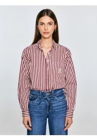Big-Star - Koszula damska luźna w paski bordowo-kremowe Tina 604. Okazja: na co dzień. Kolor: czerwony. Materiał: tkanina, bawełna. Wzór: paski. Styl: casual, elegancki #5