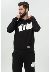 EA7 Emporio Armani - EA7 Czarna męska bluza z dużym białym logo, Rozmiar XL. Typ kołnierza: kaptur. Kolor: czarny #3