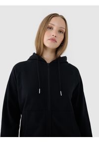 4f - 4F Bluza dresowa rozpinana z kapturem damska - czarna XL. Okazja: na co dzień. Typ kołnierza: kaptur. Kolor: czarny. Materiał: dresówka. Długość rękawa: raglanowy rękaw. Wzór: gładki, ze splotem. Styl: sportowy, casual