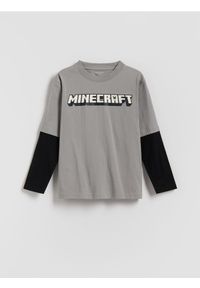 Reserved - Longsleeve Minecraft - ciemnoszary. Kolor: szary. Materiał: bawełna, dzianina. Długość rękawa: długi rękaw #1