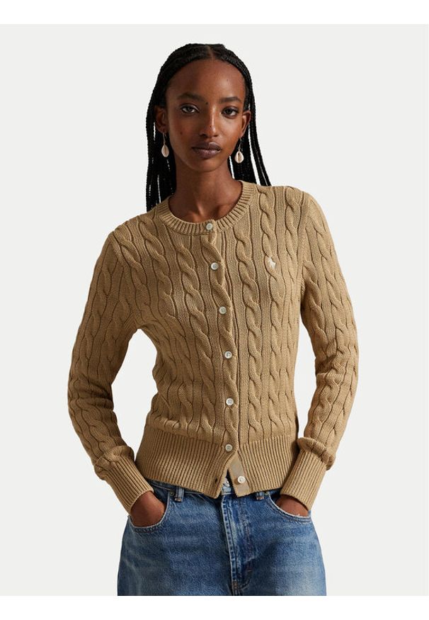 Polo Ralph Lauren Kardigan 211971868502 Beżowy Regular Fit. Typ kołnierza: polo. Kolor: beżowy. Materiał: bawełna