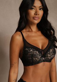 Renee - Czarno-Beżowy Biustonosz Ozdobiony Transparentnymi Wstawkami i Koronką Brannor. Kolor: czarny. Materiał: koronka. Wzór: koronka, aplikacja #1