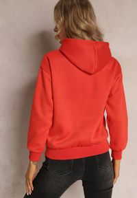 Renee - Pomarańczowa Ocieplona Bluza Kangurka z Nadrukiem Pralle. Okazja: na co dzień. Typ kołnierza: kaptur. Kolor: pomarańczowy. Wzór: nadruk. Styl: casual #5