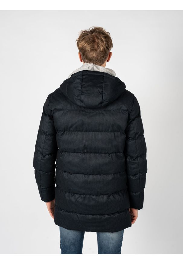 Geox Parka "Levico" | M2628P T2956 | Mężczyzna | Czarny, Granatowy. Okazja: na co dzień. Typ kołnierza: kaptur. Kolor: wielokolorowy, niebieski, czarny. Materiał: poliester. Wzór: kratka, nadruk. Styl: casual