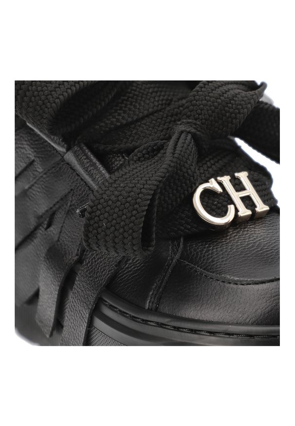 CheBello - Czarne Sneakersy Chebello Stylowe Obuwie Damskie Na Platformie. Okazja: na co dzień. Zapięcie: sznurówki. Kolor: czarny. Materiał: skóra, jeans. Wzór: aplikacja. Obcas: na platformie. Styl: elegancki
