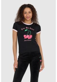 Juicy Couture - JUICY COUTURE Czarny t-shirt damski z wisienkami, Rozmiar S. Kolor: czarny