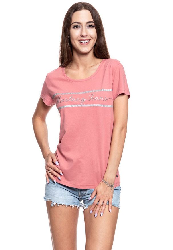 Mustang - MUSTANG T SHIRT DAMSKI Alina C Print Canyon Rose 1008945 8187. Wzór: nadruk