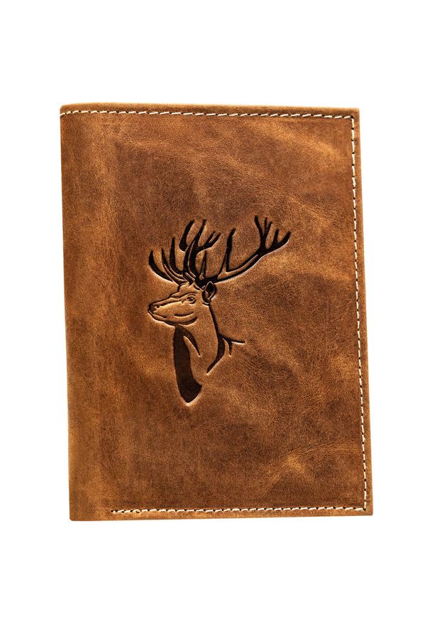 Inny - Portfel męski N4-CHM-DEER-BL brązowy. Kolor: brązowy. Materiał: skóra