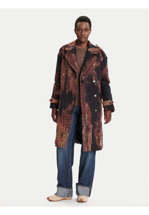 Desigual Płaszcz przejściowy Brushed Lacroix 25WWEW05 Brązowy Loose Fit. Kolor: brązowy. Materiał: bawełna
