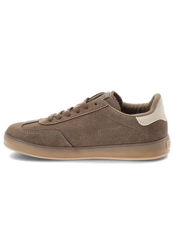 Big-Star - Sneakersy damskie Big Star, cholewka ze skóry ekologicznej z kontrastową wstawką klasyczne sznurowanie na płaskiej podeszwie, brązowe, TT274116. Okazja: na co dzień. Zapięcie: sznurówki. Kolor: brązowy. Materiał: skóra ekologiczna. Szerokość cholewki: normalna. Obcas: na płaskiej podeszwie. Styl: klasyczny