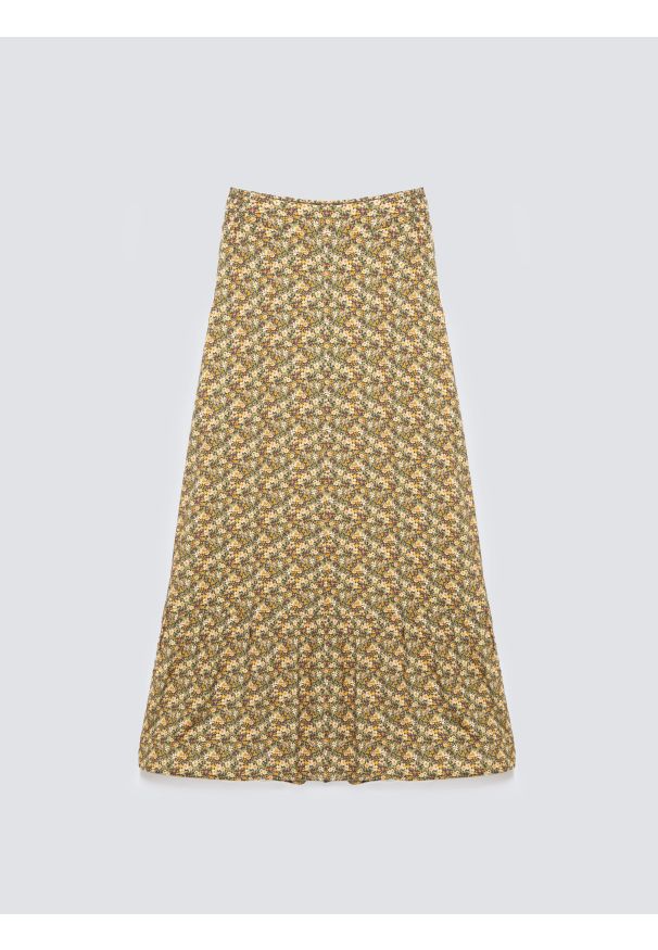 Big-Star - Spódnica damska midi z wiskozy z motywem kwiatowym żółta Inger 201. Okazja: na co dzień. Kolor: żółty. Materiał: wiskoza. Wzór: kwiaty. Styl: elegancki, casual, klasyczny