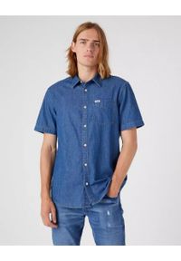 Wrangler - WRANGLER SS 1 PKT SHIRT MĘSKA KOSZULA JEANSOWA DARK STONE W5K05K96N. Materiał: jeans