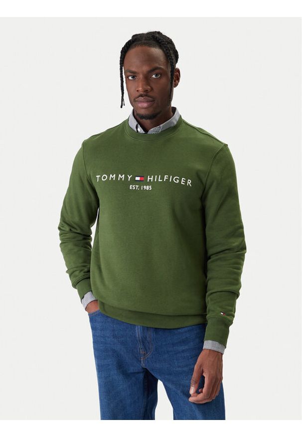 TOMMY HILFIGER - Tommy Hilfiger Bluza Logo MW0MW11596 Zielony Regular Fit. Kolor: zielony. Materiał: bawełna
