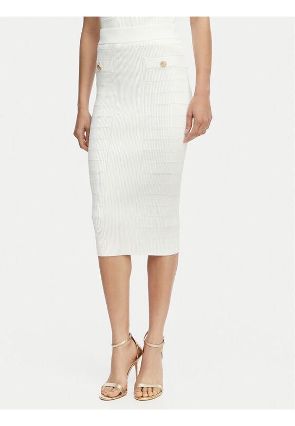 Guess Spódnica ołówkowa W5YD66 Z0130 Biały Slim Fit. Kolor: biały. Materiał: wiskoza