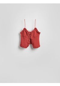 Reserved - Dzianinowy top na ramiączkach - karminowy. Kolor: czerwony. Materiał: dzianina. Długość rękawa: na ramiączkach