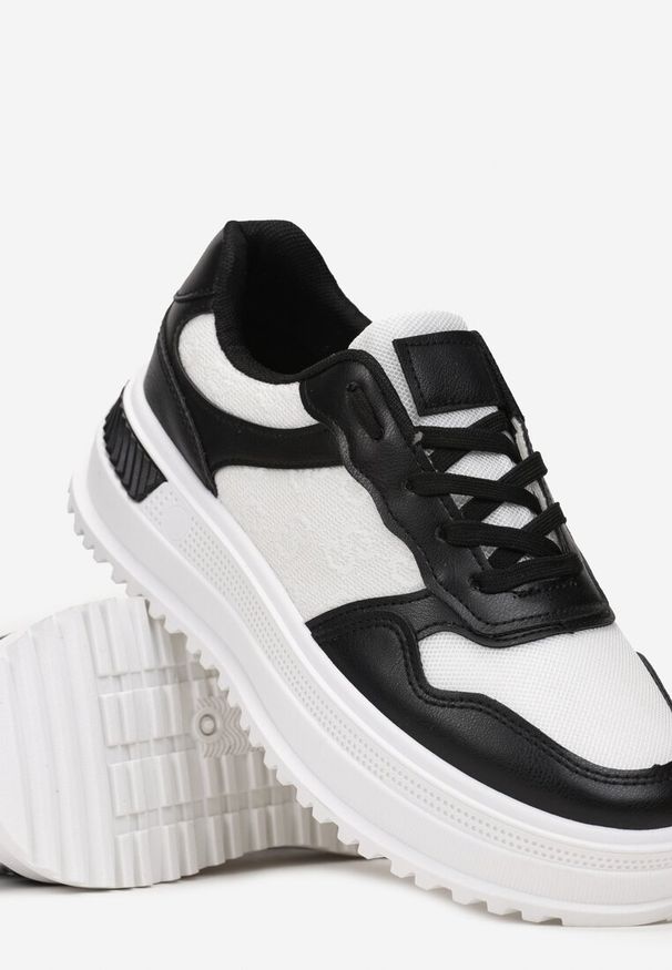 Born2be - Czarne Sneakersy na Grubej Podeszwie z Brokatowymi Wstawkami Jakelina. Kolor: biały, czarny
