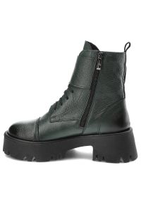Zielone Botki Lemar Skórzane Ocieplane Buty Damskie. Zapięcie: pasek. Kolor: zielony. Materiał: skóra. Styl: elegancki #5