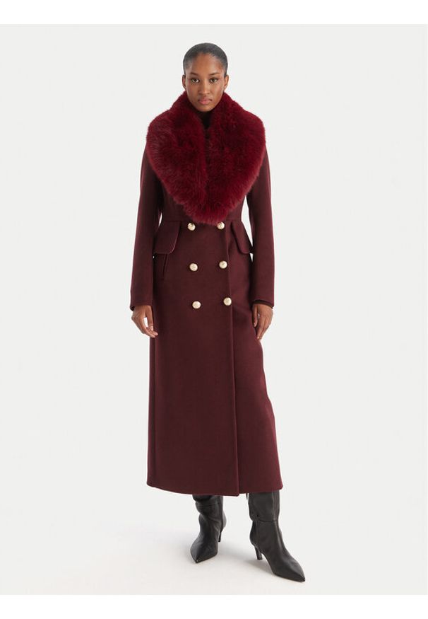 YES LONDON Płaszcz wełniany CD1230ECO Bordowy Regular Fit. Kolor: czerwony. Materiał: syntetyk