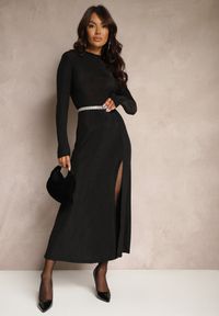 Renee - Czarna Elegancka Sukienka z Wiskozą i Brokatem Werista. Kolor: czarny. Materiał: wiskoza. Sezon: zima. Styl: elegancki #3