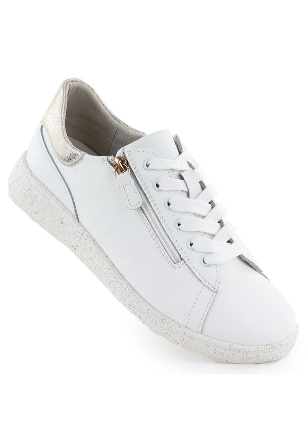 Skórzane półbuty sneakersy damskie białe eVento 138. Kolor: biały. Materiał: skóra