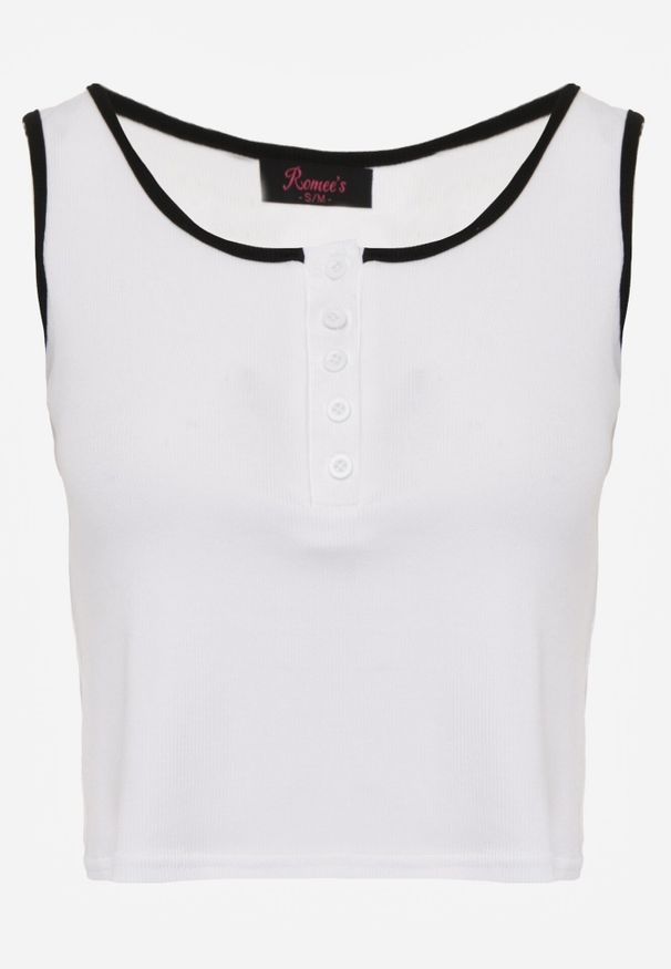 Born2be - Biały Bawełniany Top w Prążki z Guzikami przy Dekolcie Bervise. Okazja: na co dzień. Kolor: biały. Materiał: bawełna. Wzór: prążki. Styl: casual