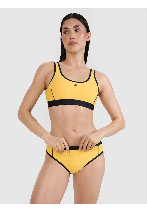 4f - 4F Góra od bikini damska - żółta L. Kolor: żółty. Materiał: materiał, elastan, syntetyk