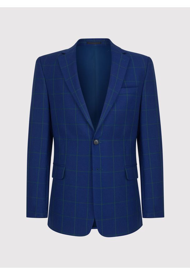 Pako Lorente - PAKO LORENTE – Granatowa casualowa marynarka męska w zieloną kratę. Okazja: na co dzień. Kolor: zielony, niebieski, wielokolorowy. Materiał: len, wełna. Sezon: lato. Styl: casual