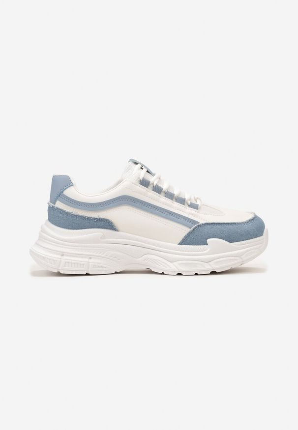 Born2be - Biało-Niebieskie Sneakersy na Grubej Podeszwie z Materiałowymi Wstawkami Kendria. Kolor: biały. Materiał: materiał