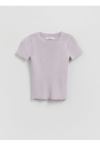 Reserved - Sweter z krótkim rękawem z wiskozą - lawendowy. Kolor: fioletowy. Materiał: wiskoza. Długość rękawa: krótki rękaw. Długość: krótkie #1
