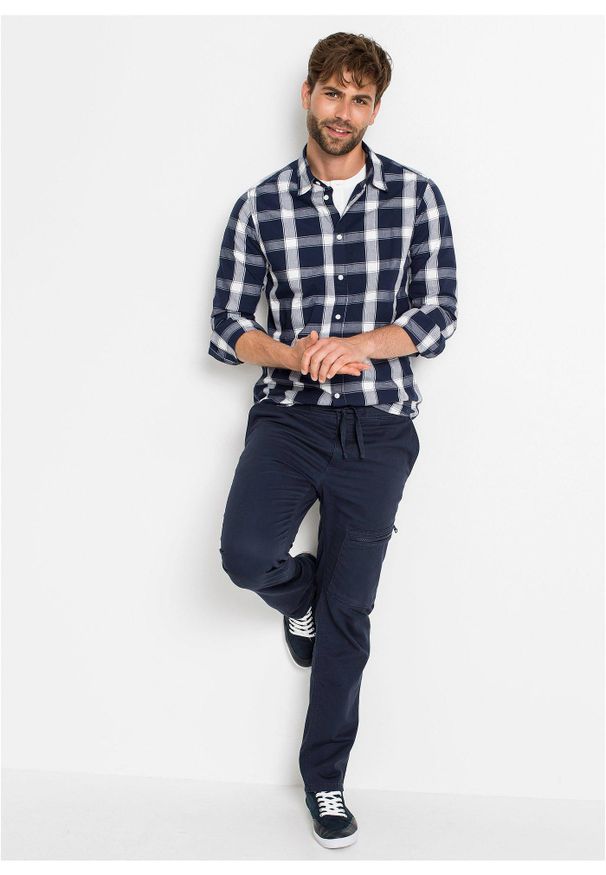 bonprix - Koszula z długim rękawem czystej bawełny. Kolor: niebieski. Materiał: bawełna. Długość rękawa: długi rękaw. Długość: długie