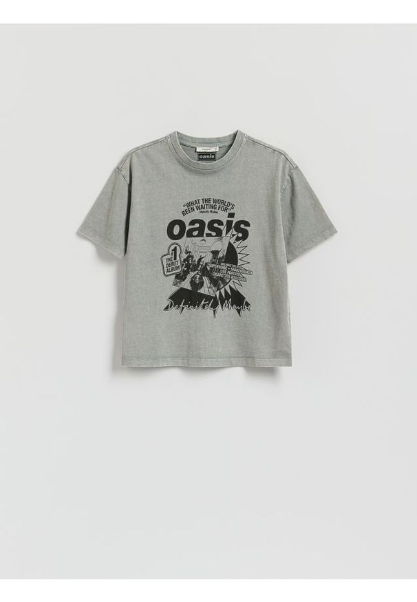 Reserved - T-shirt Oasis - ciemnoszary. Kolor: szary. Materiał: bawełna, dzianina