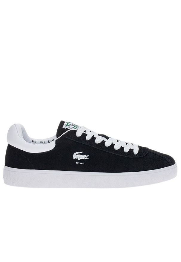 Buty Lacoste Court 746SMA0065-312 - czarne. Okazja: na co dzień. Zapięcie: sznurówki. Kolor: czarny. Materiał: guma, poliester, syntetyk, zamsz, materiał, skóra. Wzór: aplikacja