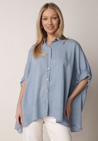 Born2be - Jasnoniebieska Nietoperzowa Koszula Oversize z Wiskozą z Rękawami 3/4 Mathei. Okazja: na co dzień. Kolor: niebieski. Materiał: wiskoza. Styl: elegancki, casual #6