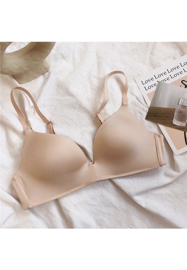 Intica - Biustonosz bezszwowy bez fiszbin elastyczny na co dzień Adrienne. Kolor: beżowy. Materiał: materiał