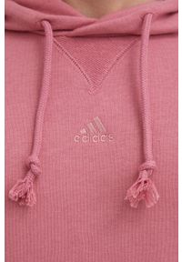 Adidas - adidas bluza męska kolor różowy z kapturem gładka. Typ kołnierza: kaptur. Kolor: różowy. Materiał: poliester, dzianina. Wzór: gładki #6