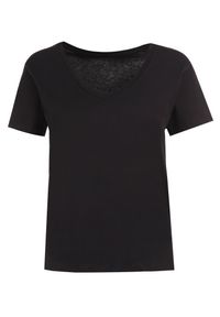 Born2be - Czarny T-shirt Metoreia. Okazja: na co dzień. Kolor: czarny. Materiał: bawełna, dzianina. Długość rękawa: krótki rękaw. Długość: krótkie. Wzór: gładki. Styl: sportowy, casual