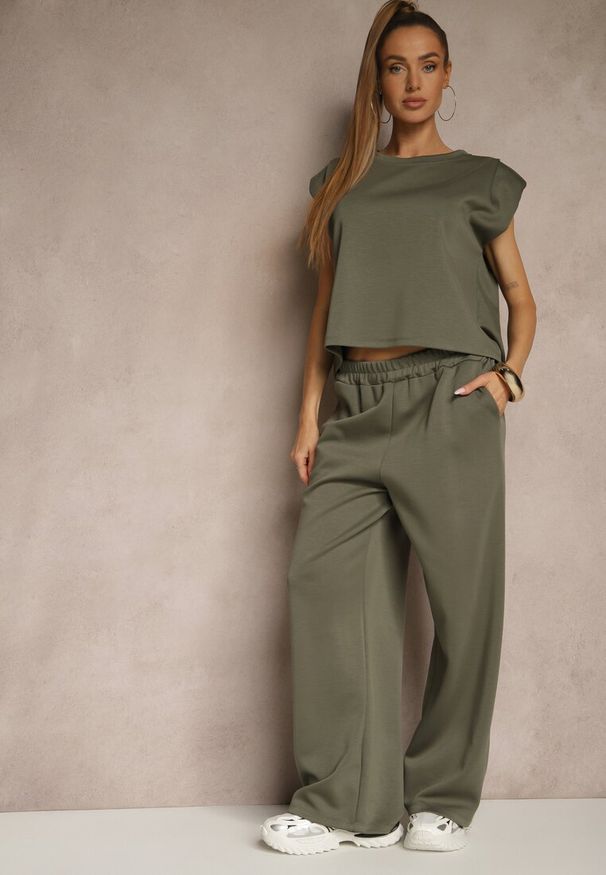 Renee - Zielony Komplet z Wiskozą Szerokie Spodnie i Koszulka z Usztywnionymi Ramionami Neidra. Kolor: zielony. Materiał: wiskoza