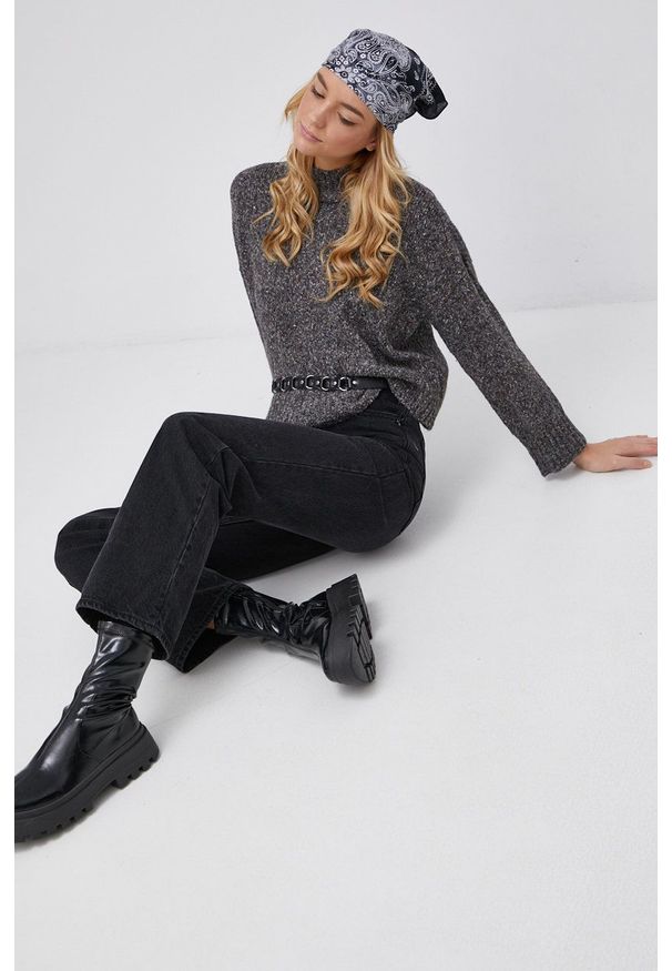 Vero Moda Jeansy bawełniane damskie high waist. Okazja: na co dzień. Stan: podwyższony. Kolor: szary. Styl: casual