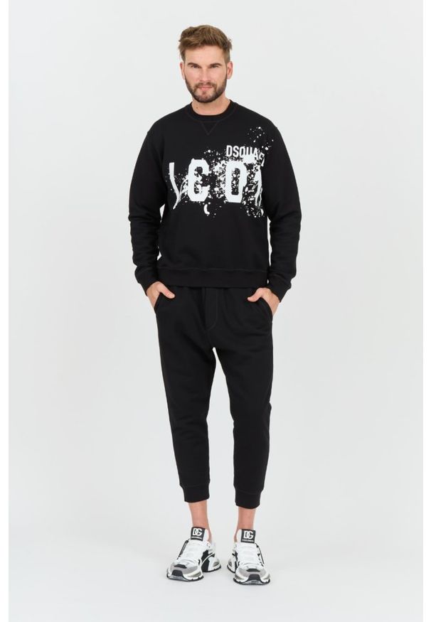 DSQUARED2 Czarna męska bluza Icon Splash Cool Fit Crewneck, Rozmiar XL. Kolor: czarny