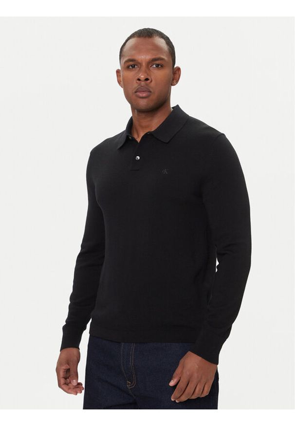 Calvin Klein Polo LV04LD319G Czarny Regular Fit. Typ kołnierza: polo. Kolor: czarny. Materiał: wełna