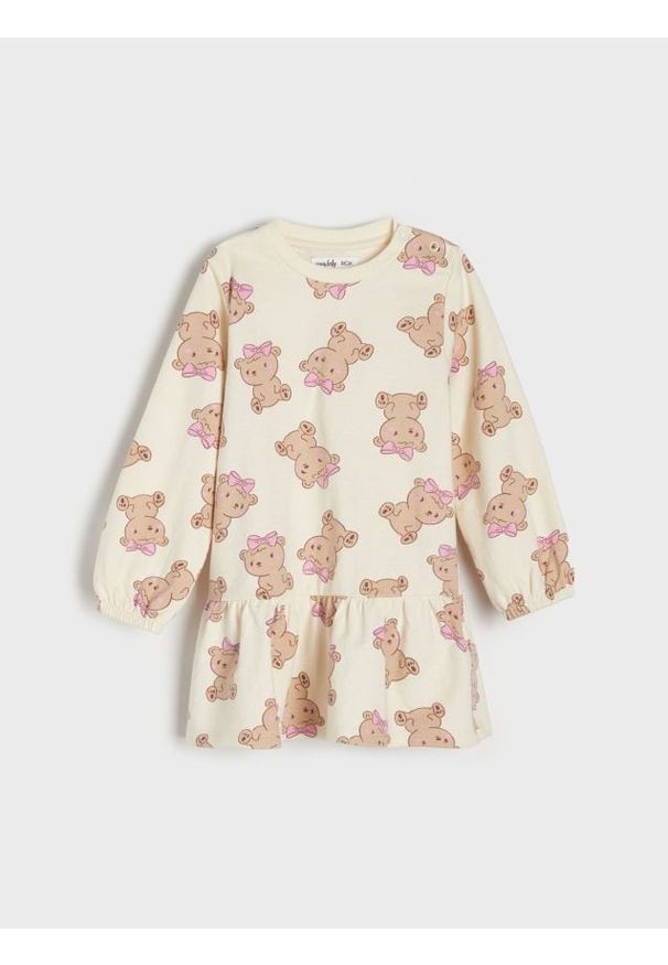 Sinsay - Sukienka z falbaną - kremowy. Kolor: kremowy